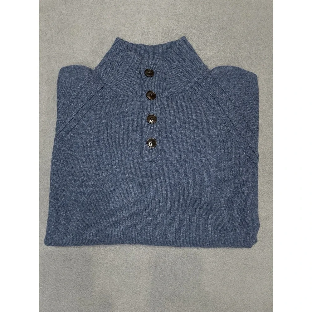 Banana Republic Sweater Men XL Blue Wool‎ Blend Sweater Mock Neck 4 Button
